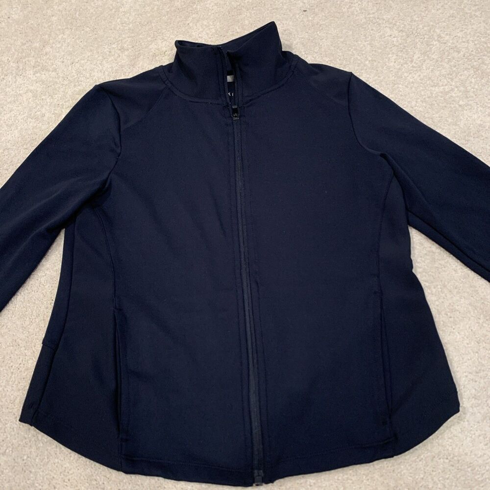 Danskin Womens Full Zip Activewear Top  with collar  Navy Blue Size Small Pocket
